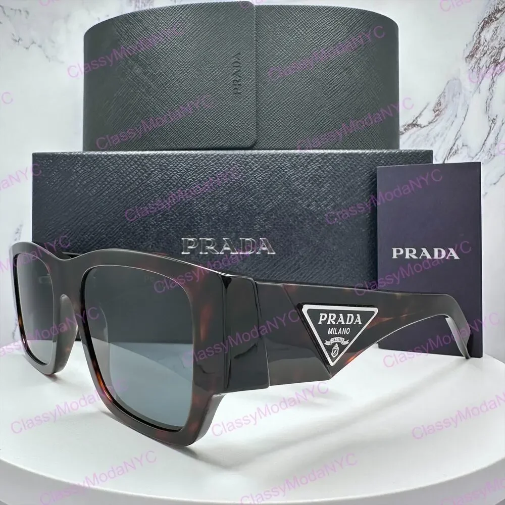 New PRADA Sunglasses Brown Root Tortoise Square Men's Plaque Logo
